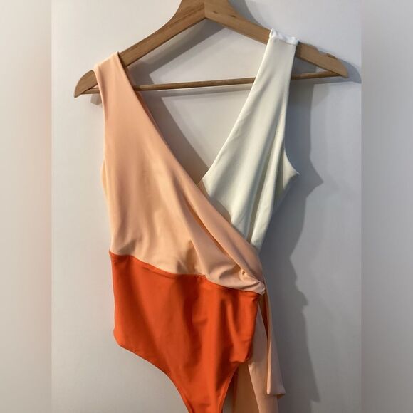 Paper LONDON Colorblock Orange Cream Swimsuit with‎ Wrap Detail Size - Picture 11 of 16